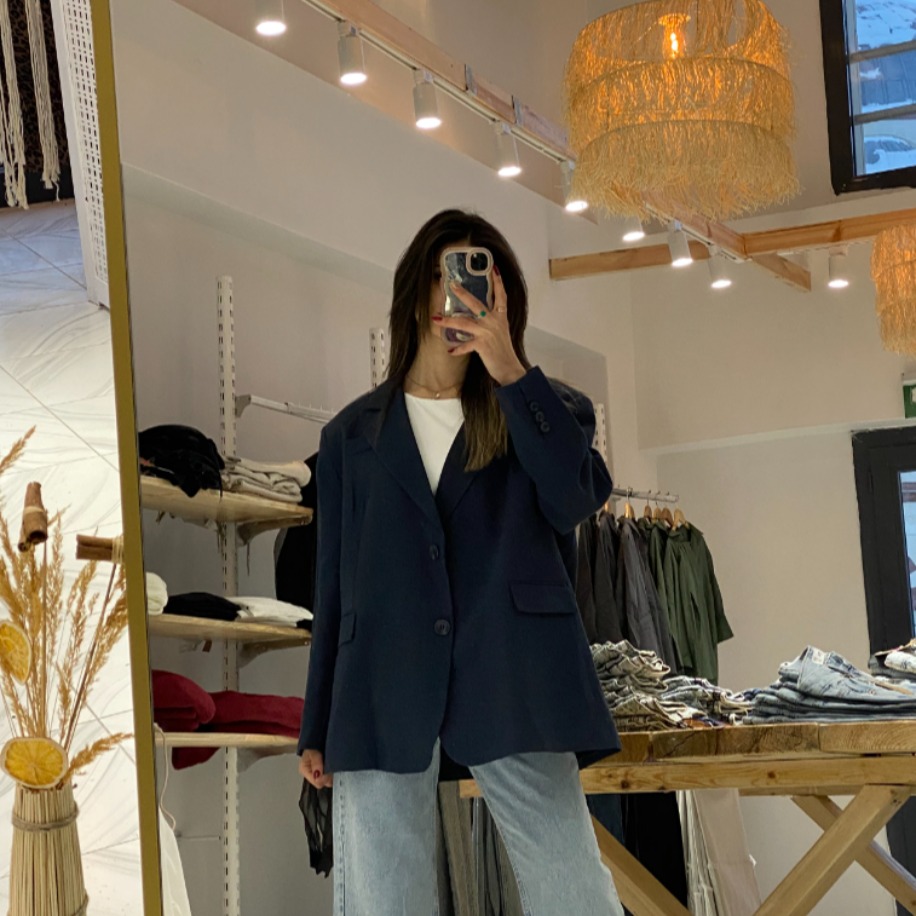 Lacivert Oversize Blazer Ceket