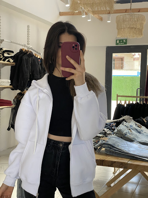 Beyaz İçi Şardonlu Fermuarlı Sweat