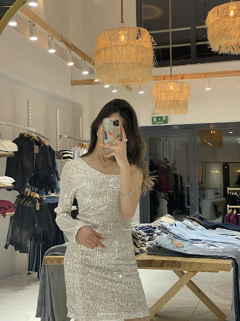 Gümüş Tek Omuz Mini Payet Elbise