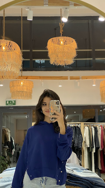 Lacivert Çıtçıt Detaylı Oversize Sweat