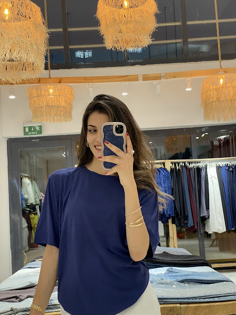 Saks Mavi Basic Oversize Tişört