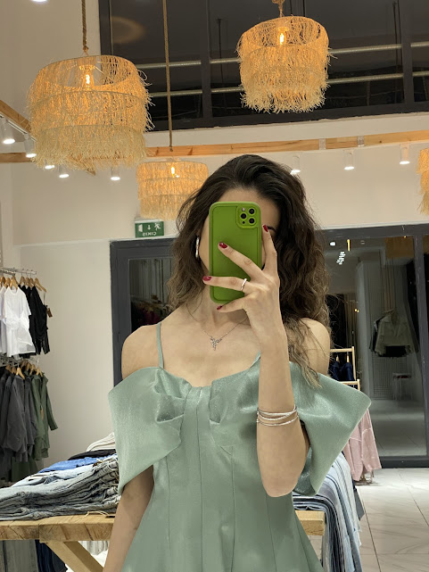 Mint Fiyonklu Askılı Midi Abiye Elbise