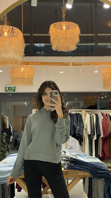 Yeşil Çıtçıt Detaylı Oversize Sweat