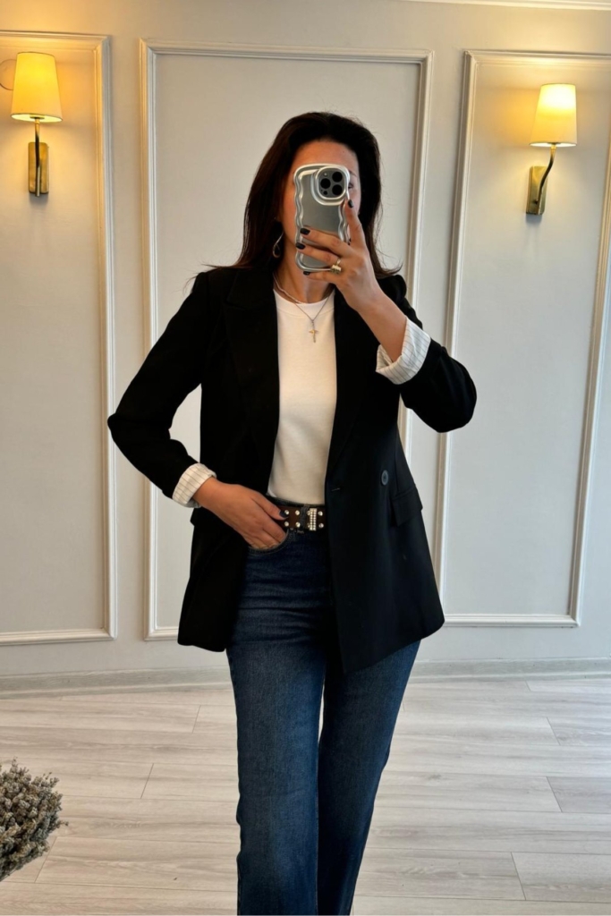 Klasik Kesim Siyah Blazer Ceket