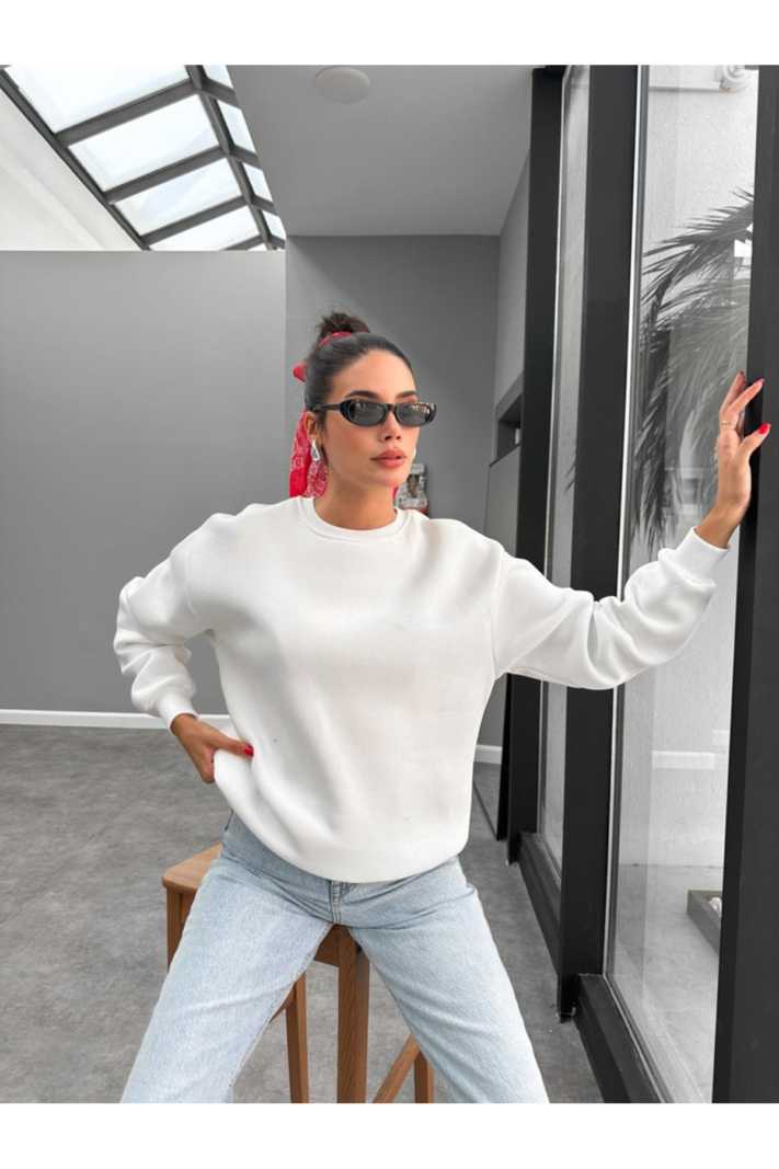 Şardonlu Oversize Basic Sweatshirt (Beyaz / Kahve / Siyah)