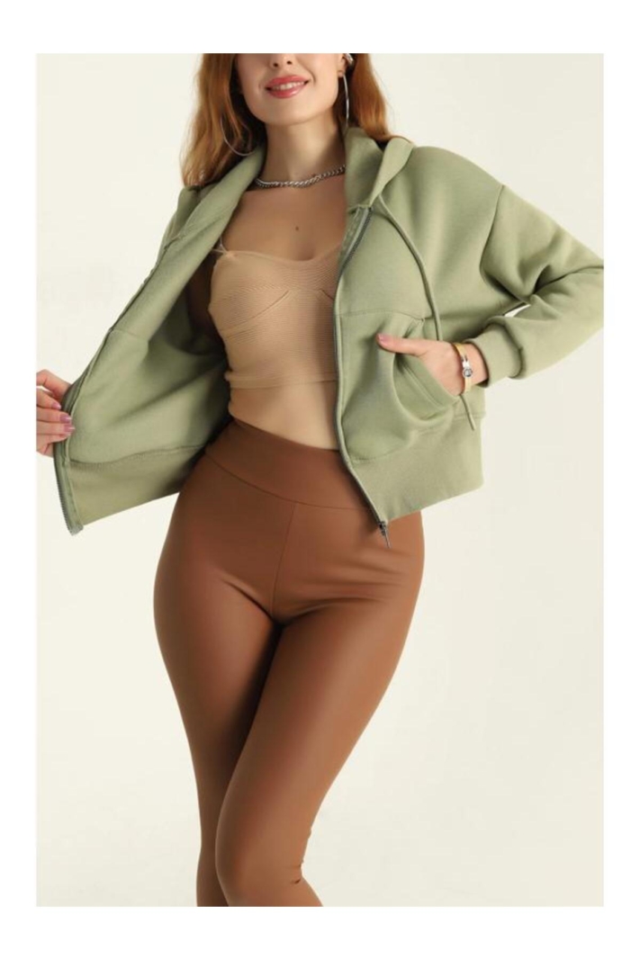 Yeşil Fermuarlı Crop Sweatshirt