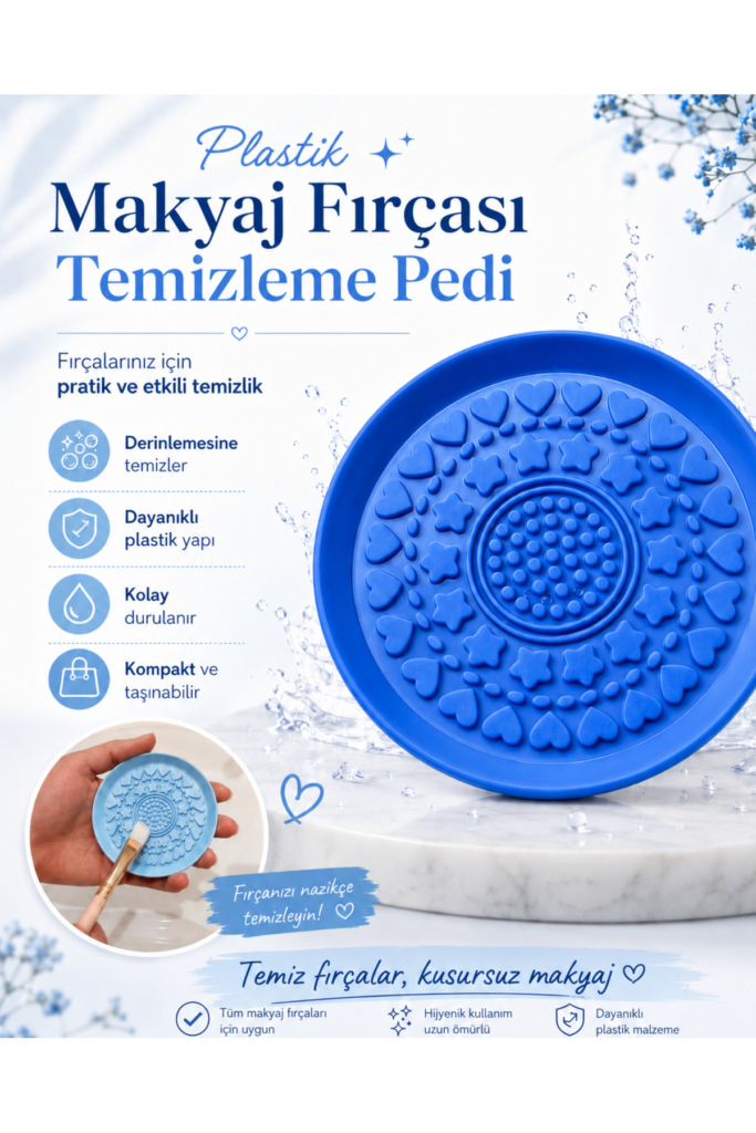 Mavi Desenli Makyaj Fırçası Temizleme Pedi
