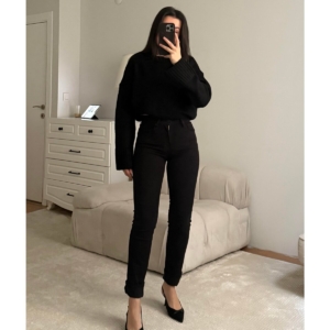 Siyah Yüksek Bel Skinny Jean Pantolon