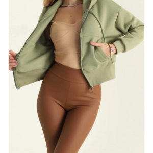 Yeşil Fermuarlı Crop Sweatshirt