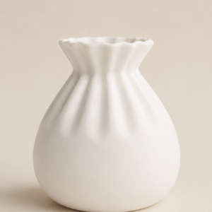 Dekoratif Vazo Büzgülü Kese Tasarımlı Minimalist Kuru Çiçek Vazosu Masa Ve Raf Süsü Beyaz