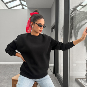 Şardonlu Oversize Basic Sweatshirt (Beyaz / Kahve / Siyah)