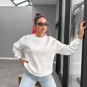 Şardonlu Oversize Basic Sweatshirt (Beyaz / Kahve / Siyah)