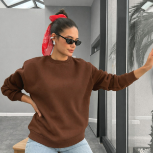 Şardonlu Oversize Basic Sweatshirt (Beyaz / Kahve / Siyah)