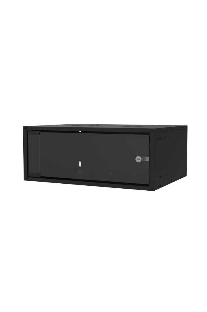 SL U4 4U Soho Rack Kabin 530×400 Mm Şeffaf Kapılı Kilitli Siyah