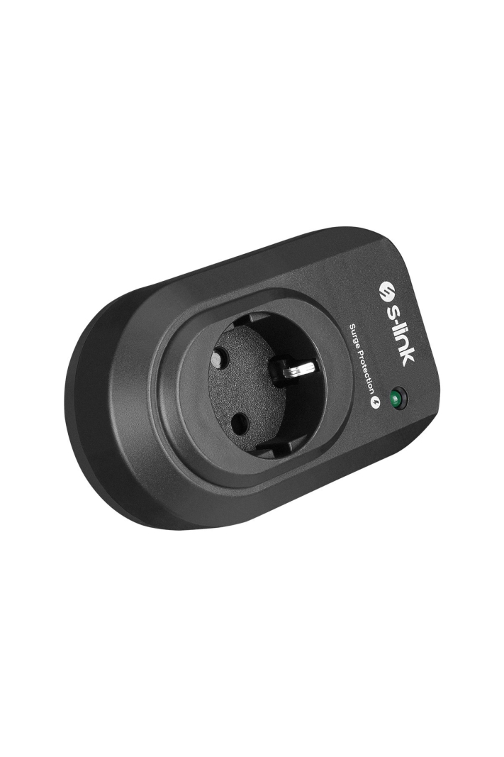 SL 06 Akım Korumalı Tekli Priz 16A 3500W 450 Joule Topraklı Siyah