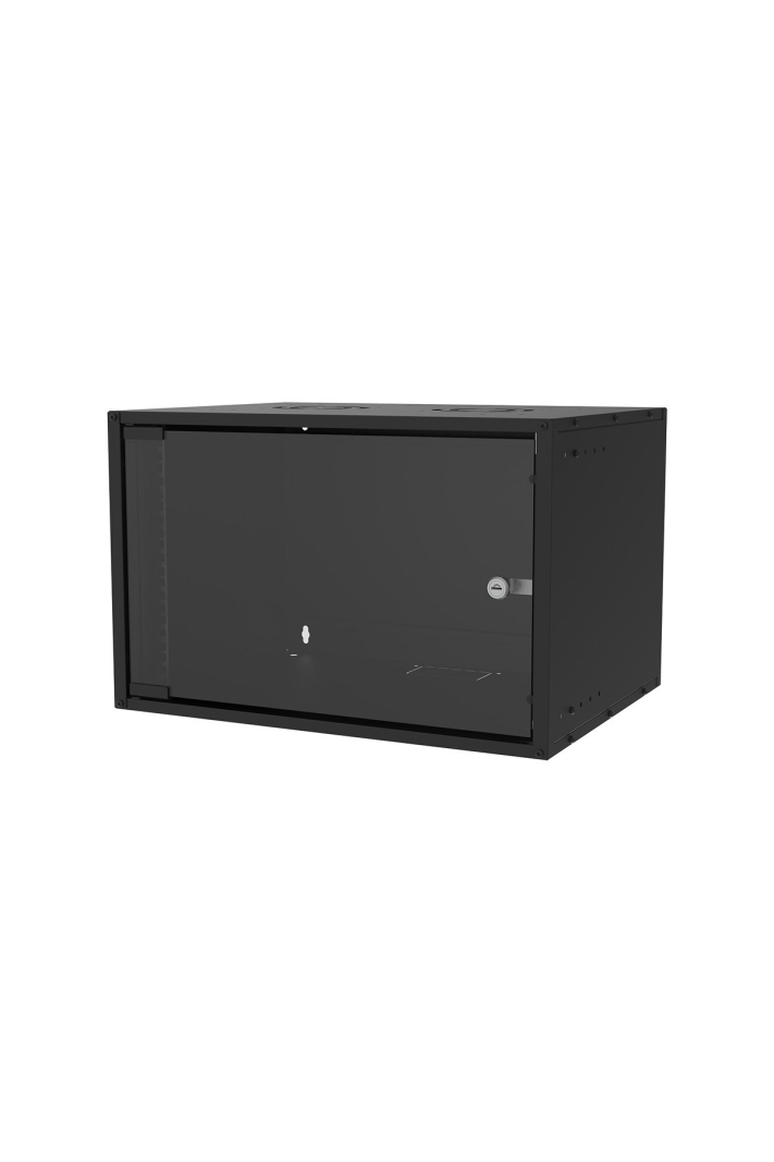 SL U7 7U Soho Rack Kabin 530×400 Mm Şeffaf Kapılı Kilitli Siyah